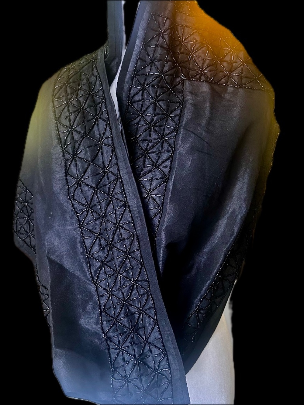 Vintage rayon medium weight fully beaded all around infinity scarf